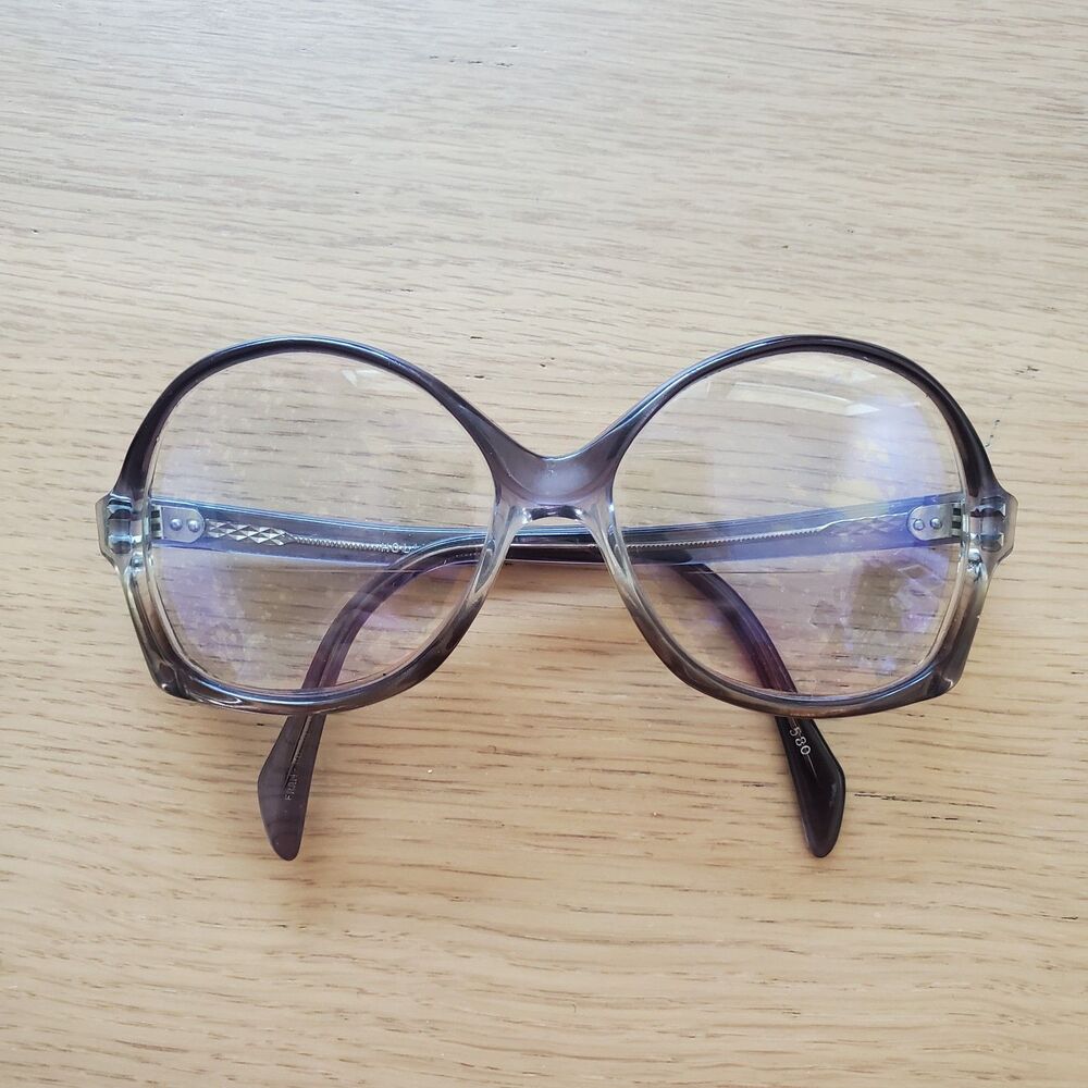 Vintage 70s Gray Round Oversized Eyeglasses